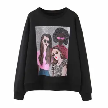 

Casual women's sweatshirt black printed long sleeve O neck pullovers Oversized Hoodies chic female Jumper Sweatshirts