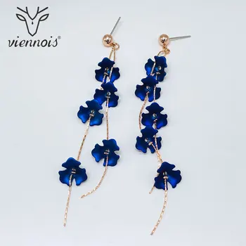 

Viennois New Enamel Dangle Earrings For Women in Exclusive Flowers Design Blue Color Female Metallic Party Jewelry