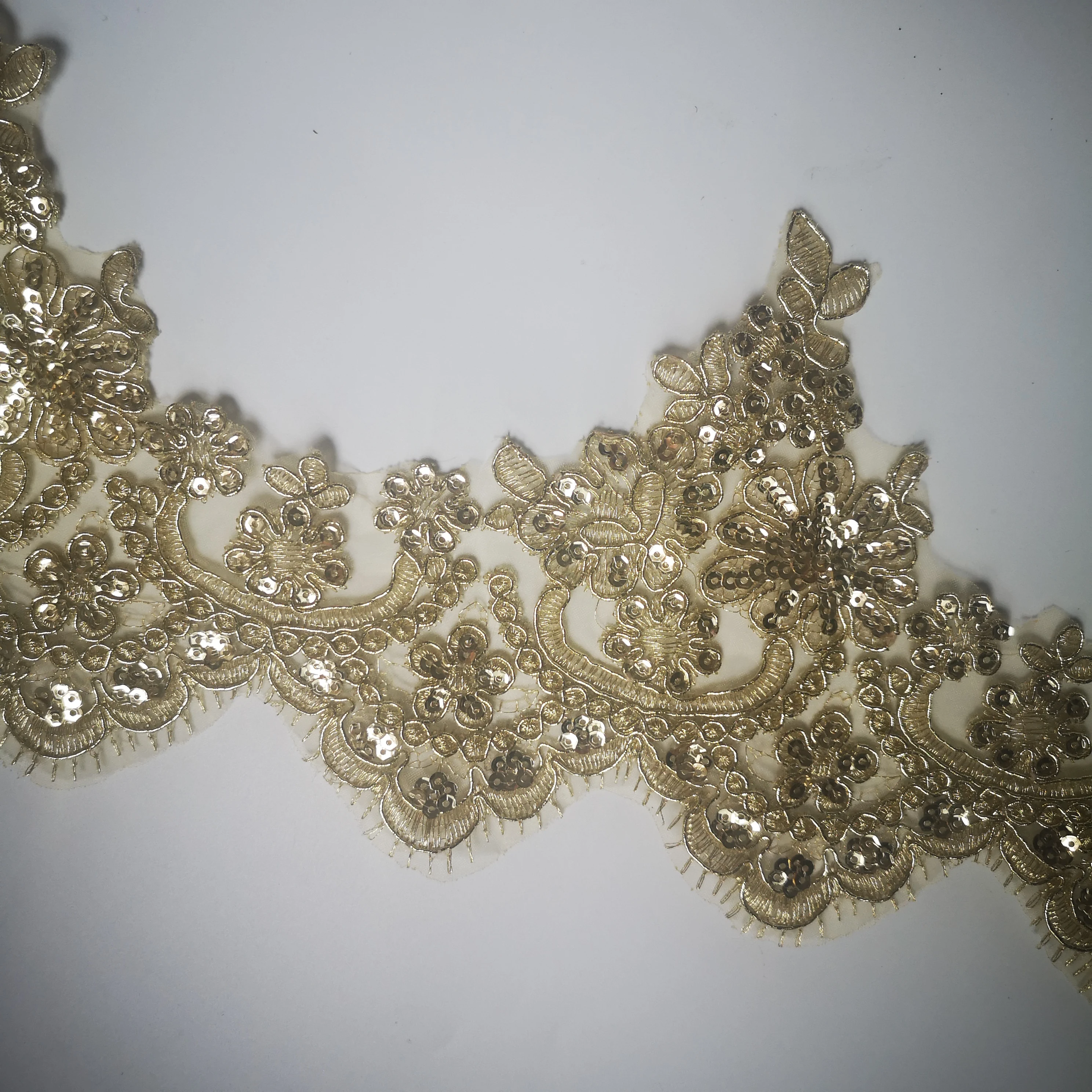 Gold Pink Lace Trim Luxury Embroidery Lace Fabric For Wedding Dresses 1Yard 13.5cm wide