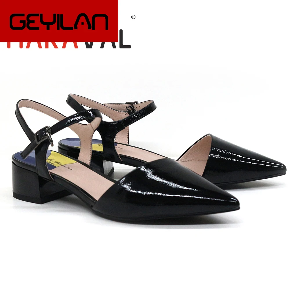

HARAVAL Women Sandals shoes Thick heels Low heel Casual shoes women Footwear spring summer autumn Genuine leather shoe lady B16