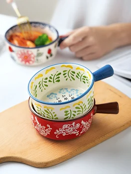 

Nordic Handle Bowl Ceramic Cute Kitchen Large Soup Ramen Bowl Fruit Snack Japanese Ceramic Tableware Fruteira Tableware AE50WA