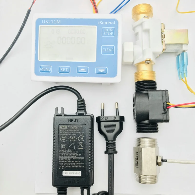 

US211M-USN-HS43TX Dosage Machine Quantitative Controller Water Flow Meter Sensor Reader 1-30L/min 24V with Sensor and Solenoid