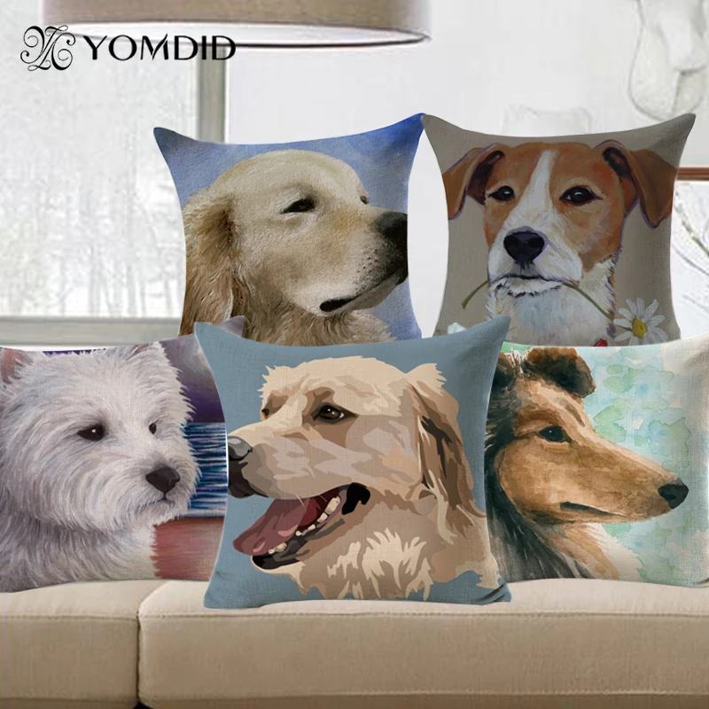 Cushion Cover Cute Pug Dog Printed Linen&Polyester Decorative Pillow