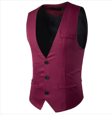 Youth Men New Style Fashion Solid Color Single-Row Three Buckles Men Gentleman Suit Waistcoat