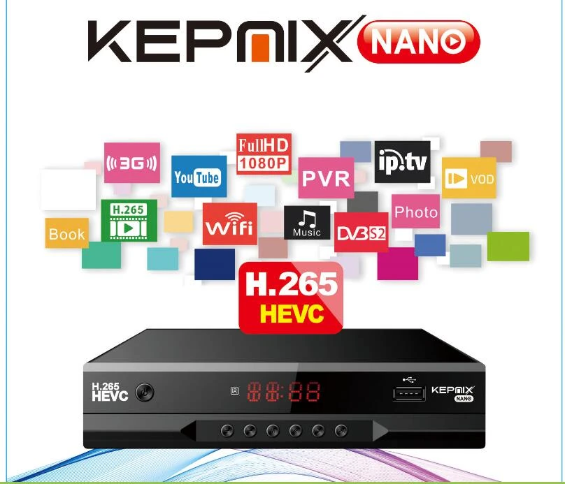 Kepnix nano 4pcs h.265 sunplus cpu hevc satellite receiver supports powervu autoroll biss 3G modem 2xusb port 1ptv1 indoor digital tv antenna