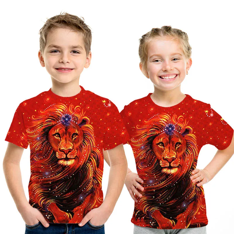 Уличная одежда с 3D принтом детская футболка с изображением короля льва Летняя Повседневная рубашка с короткими рукавами и изображением Льва для мальчиков и девочек - Цвет: picture color