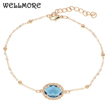 

WELLMORE Trendy glass anklets for women simple chain lobster clasp anklets bracelets fashion foot jewelry drop shipping