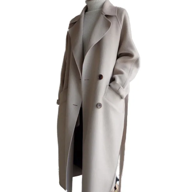 Женское шерстяное пальто, свободное двубортное кашемировое длинное пальто, модель F082 большого размера на осень и зиму, 2022 1