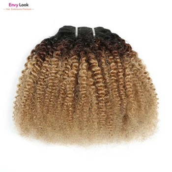 

Ombre 1B/30 Afro Kinky Curl Three Bundles 14 16 18 Inch Sewn By Machine 100% Human Hair Brazilian Hair Bundles