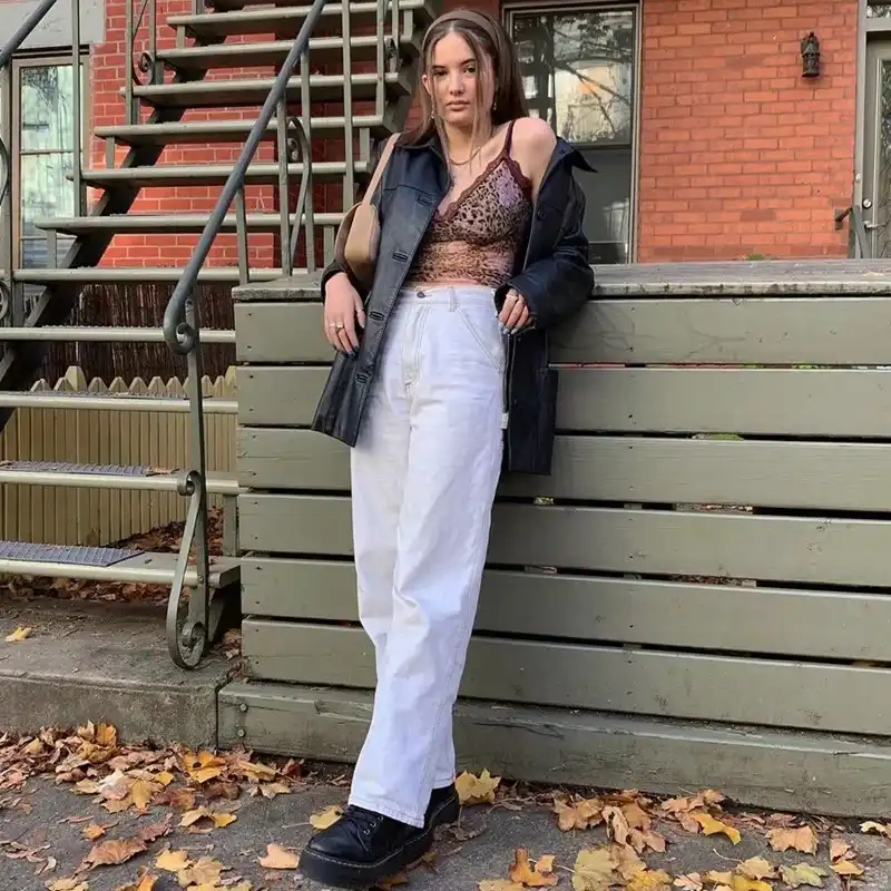 black women's jeans with white stitching