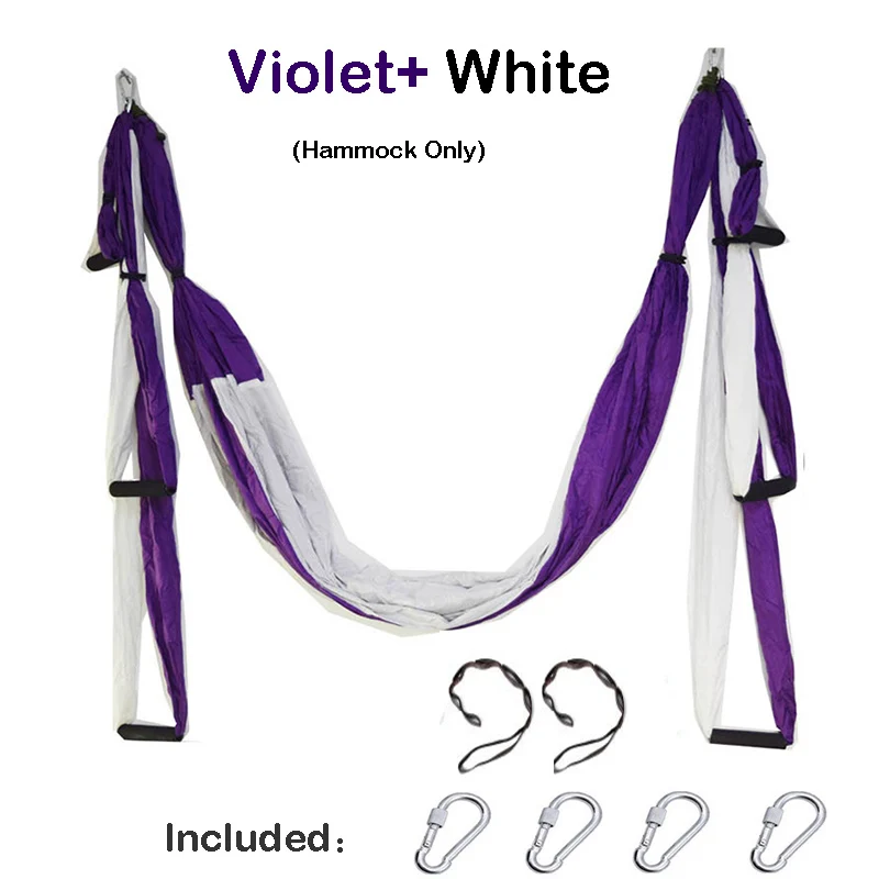 Антигравитационный чехол yoga Гамак Ткань yoga тренажерный зал ремень Летающий Свинг Антенна натяжное устройство yoga комплект гамака оборудование - Цвет: Violet White
