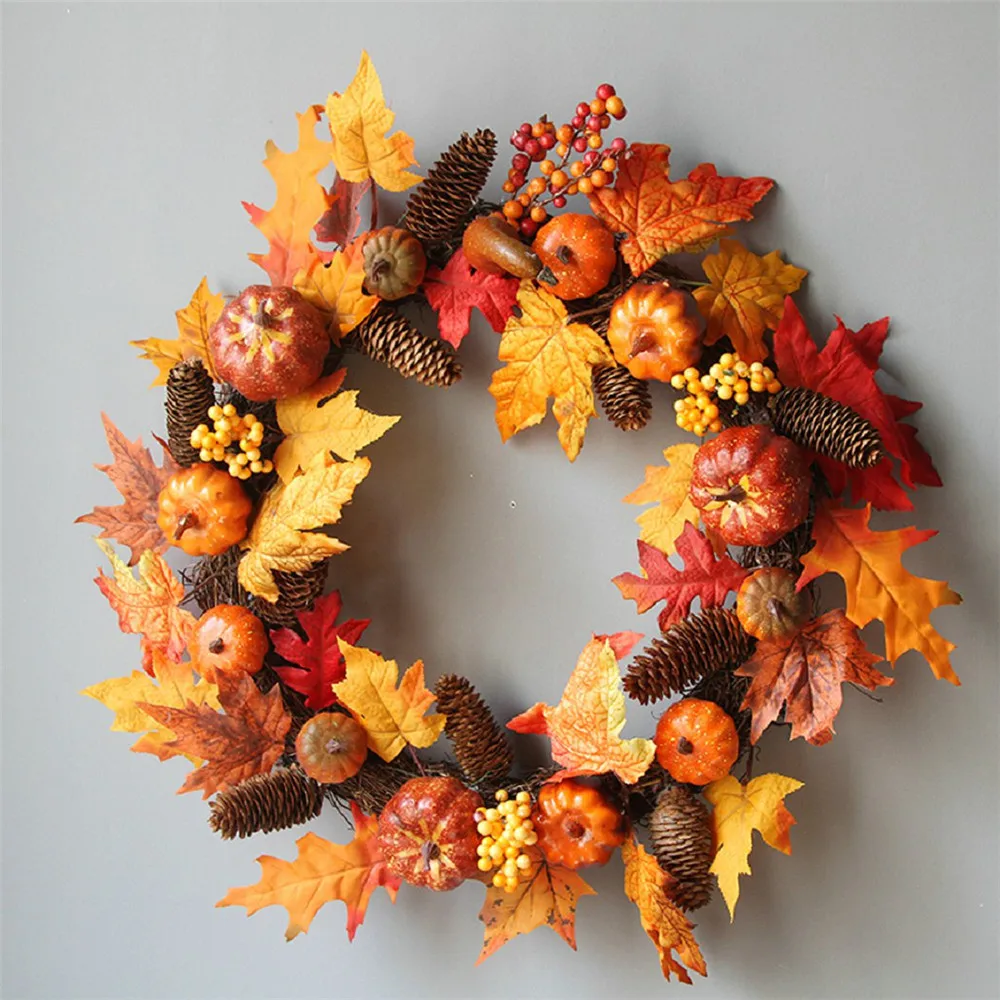 

2019 new model modern simple 60 cm rattan berry maple autumn door wreath door wall jewelry Halloween hot high quality
