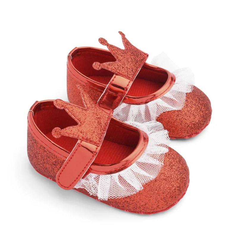 Pu Leather Baby Girl Shoes Newborn Crown Shoes Soft Sole Baby Crib Shoes Baby First Walkers Baby Moccasins 6 Colors for 0-18M