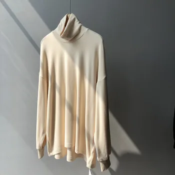 

Cotton long-sleeved turtleneck sweater loose solid color women 2020 new gray