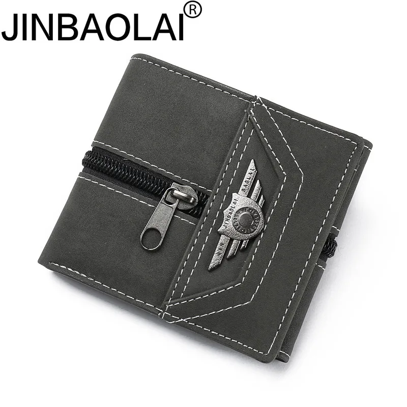 

JINBAOLAI Vintage PU leather Wallets for Men Coin Purse Credit Card Organizer Holder Clutch Bag Zipper Men Small Wallet