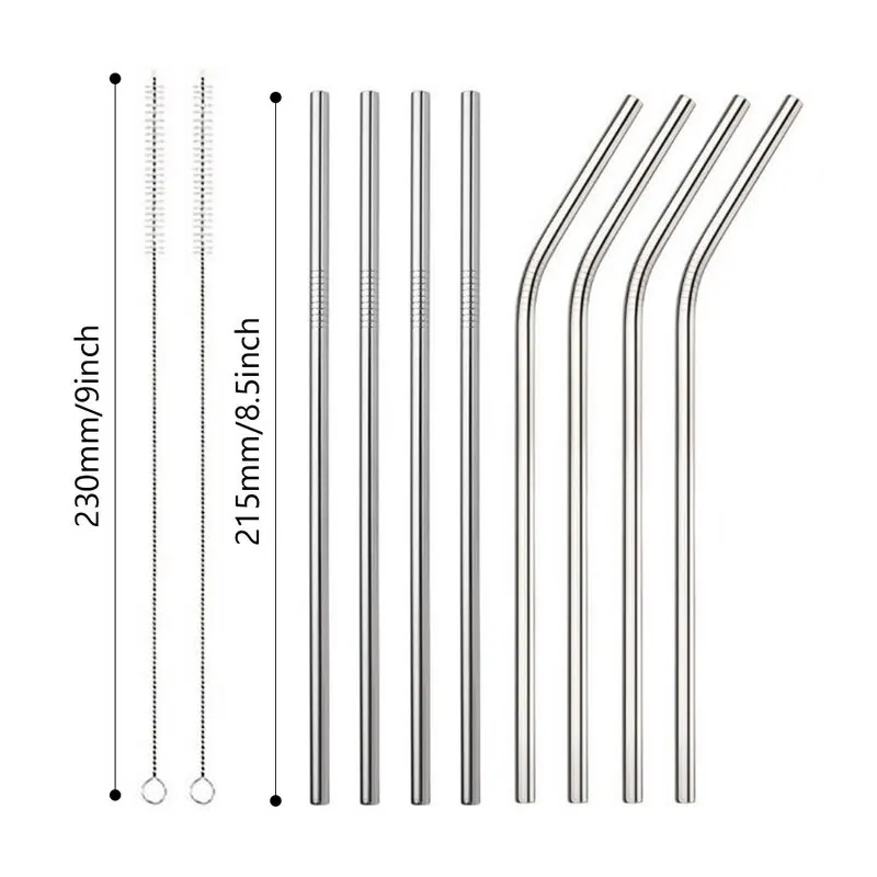 10pcs W Многоразовые соломинки для питья из нержавеющей стали, аксессуары для соломинки, металлические соломинки для питья с чистящей щеткой для дома, вечерние - Цвет: 10pcs W