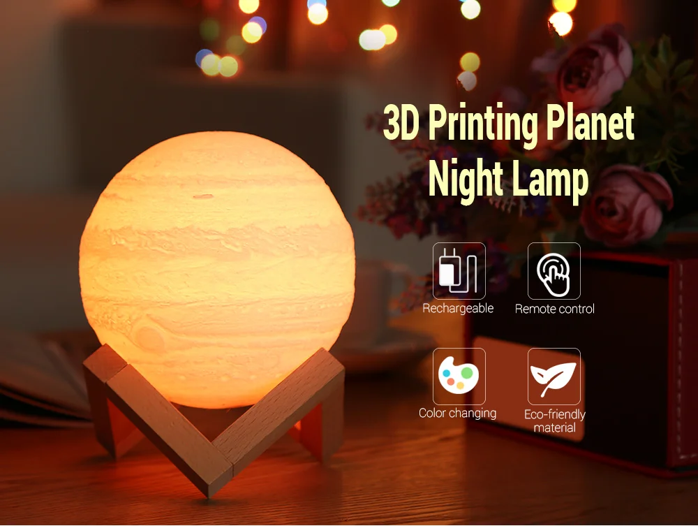 3D Printing Planet Light Night Lamp Remote Control for Bedroom Office