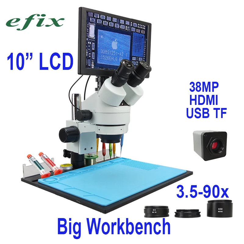 Efix 10 &quot38MP 3.5 90x HDMI USB паяльная камера микроскопа с креплением объектива
