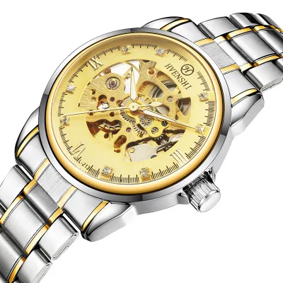

HVENSHI Full Stainless Steel Gold Watch Men Designer Mens Watches Top Brand Luxury Skeleton Mechanical Watch Clock Male Relogio