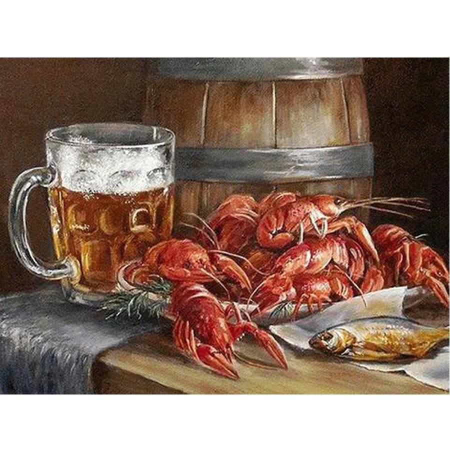 5D DIY Diamond Painting Lobster and beer Full Square Round Drill Rhinestones Needlework 3D Embroidery Sale Gift AA1059 | Дом и сад