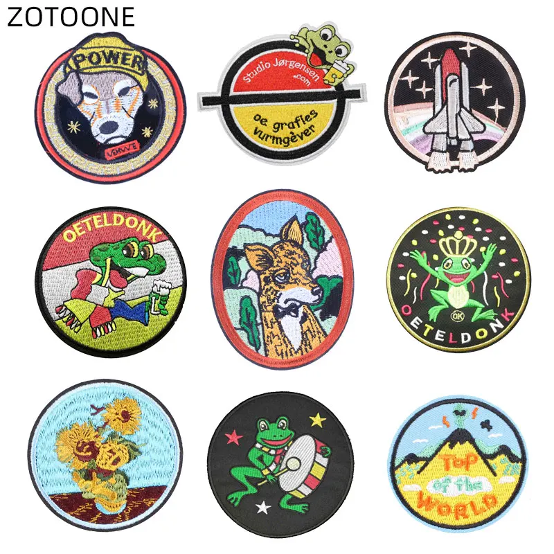

ZOTOONE Iron on Patch for Jeans Clothes Oeteldonk Round Badge Sewn Patches Heat Transfer Diy Frog Sticker Applique Embroidered G
