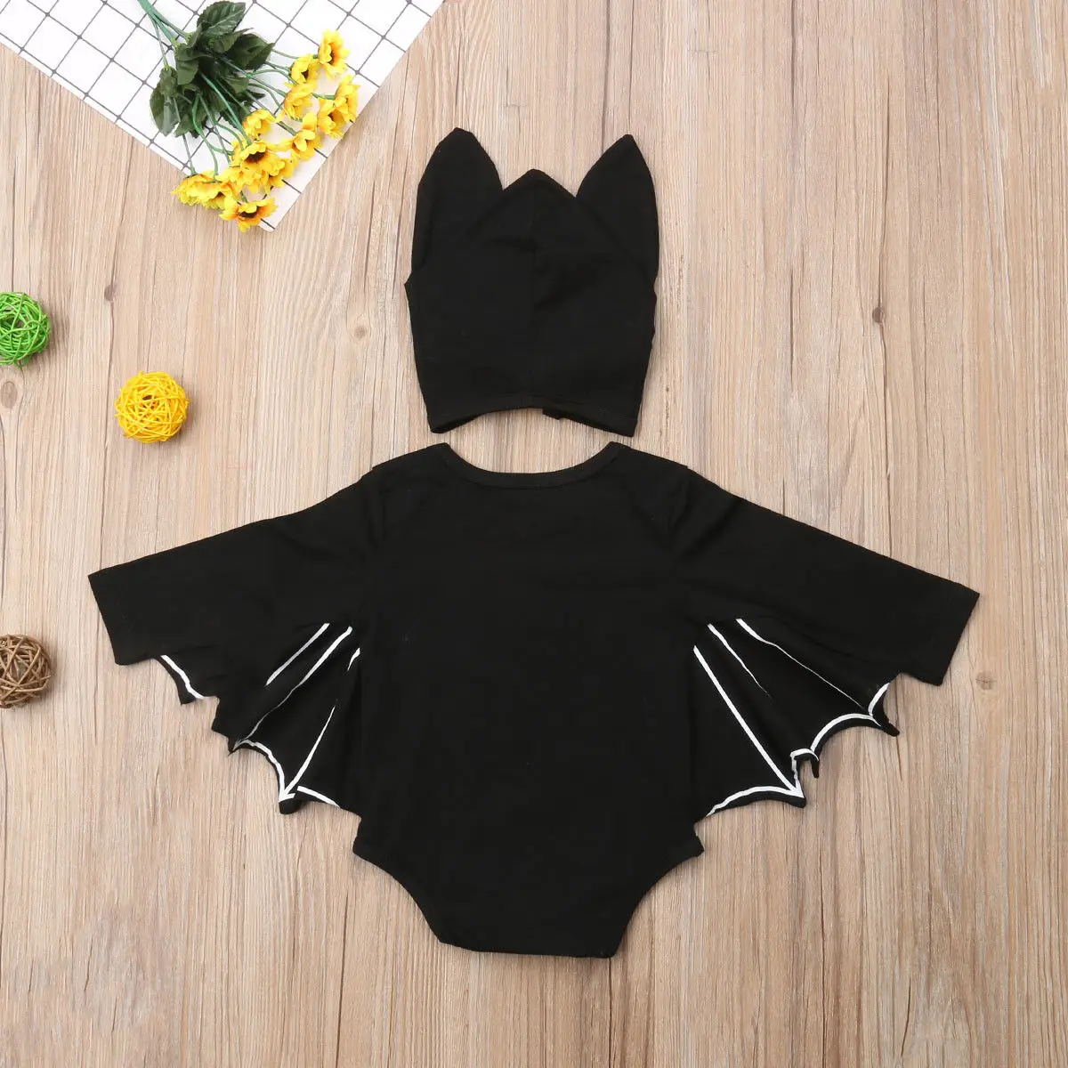 Halloween Bat Romper Hat Outfits Newborn Infant Baby Boys Girls Toddler Kids Cosplay Costume Set Clothes 0-18M