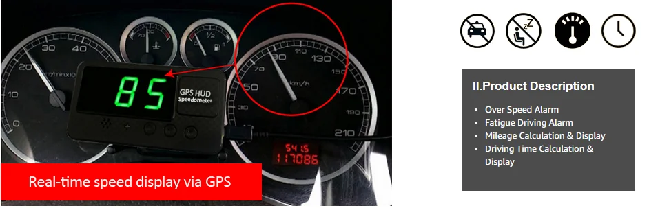 Универсальный gps дисплей, скорость, одометр, цифровой дисплей скорости MPH, выше скорости, будильник для всех транспортных средств C60S