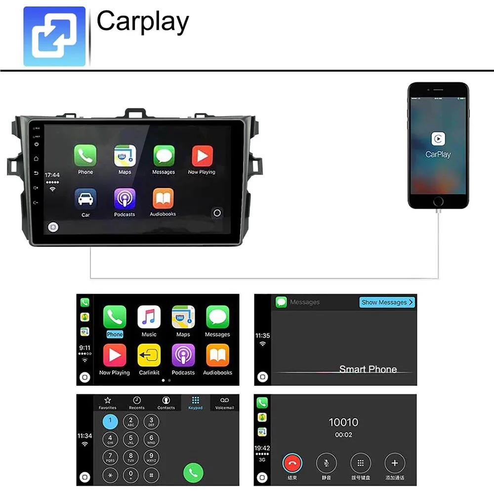 9 дюймов Автомобильная Мультимедийная система с carplay android автопроигрыватель для Toyota Corolla 2008-2011 RDS FM 1024x600 gps головное устройство радио