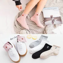 Хлопковые носки в студенческом стиле, 5 пар, хлопковые осенние короткие носки, женские носки средней длины без пятки с вышитыми фруктами, Мультяшные женские зимние носки