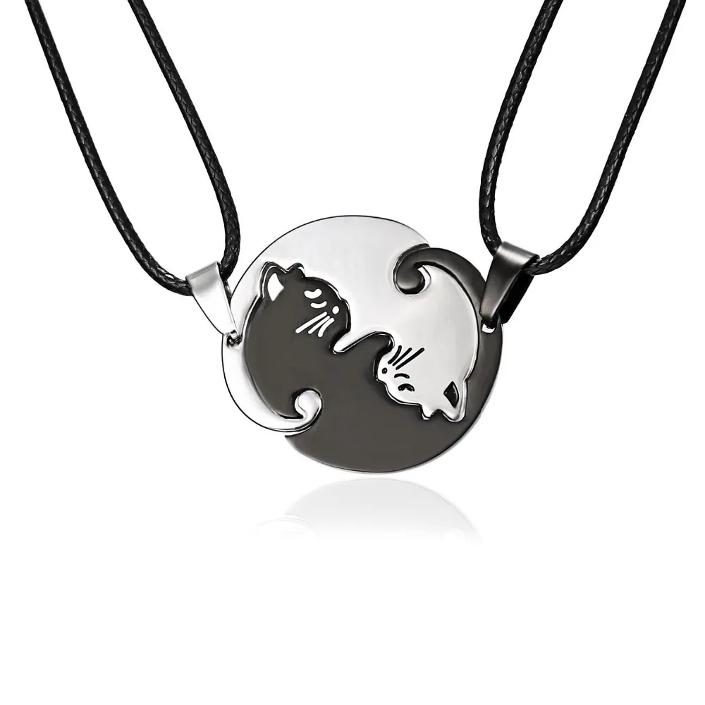 

Couples Jewelry Necklaces Black white Couple Necklace Titanium Steel animal cat Pendants friends korean style women Necklace