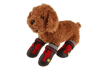 

4 Pcs Dog Boots Shoes, Water Repellency with Reflective Strip Rugged Anti-Slip Sole Dog Shoes Silicone Material , Red