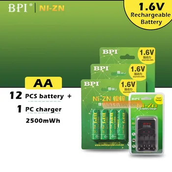 

Free shipping 12Pcs BPI NiZn1.6V AA 2500mWh Rechargeable Powergenix Battery + NiZn Charger set High Voltage For High Drain Usage