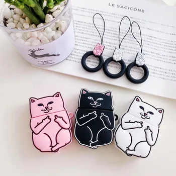 

Cartoon Case for AirPods Cute Cover Silicone Bluetooth Earphone Protective Case for Apple Airpods 2 Finger Ring 3D Despise Cat