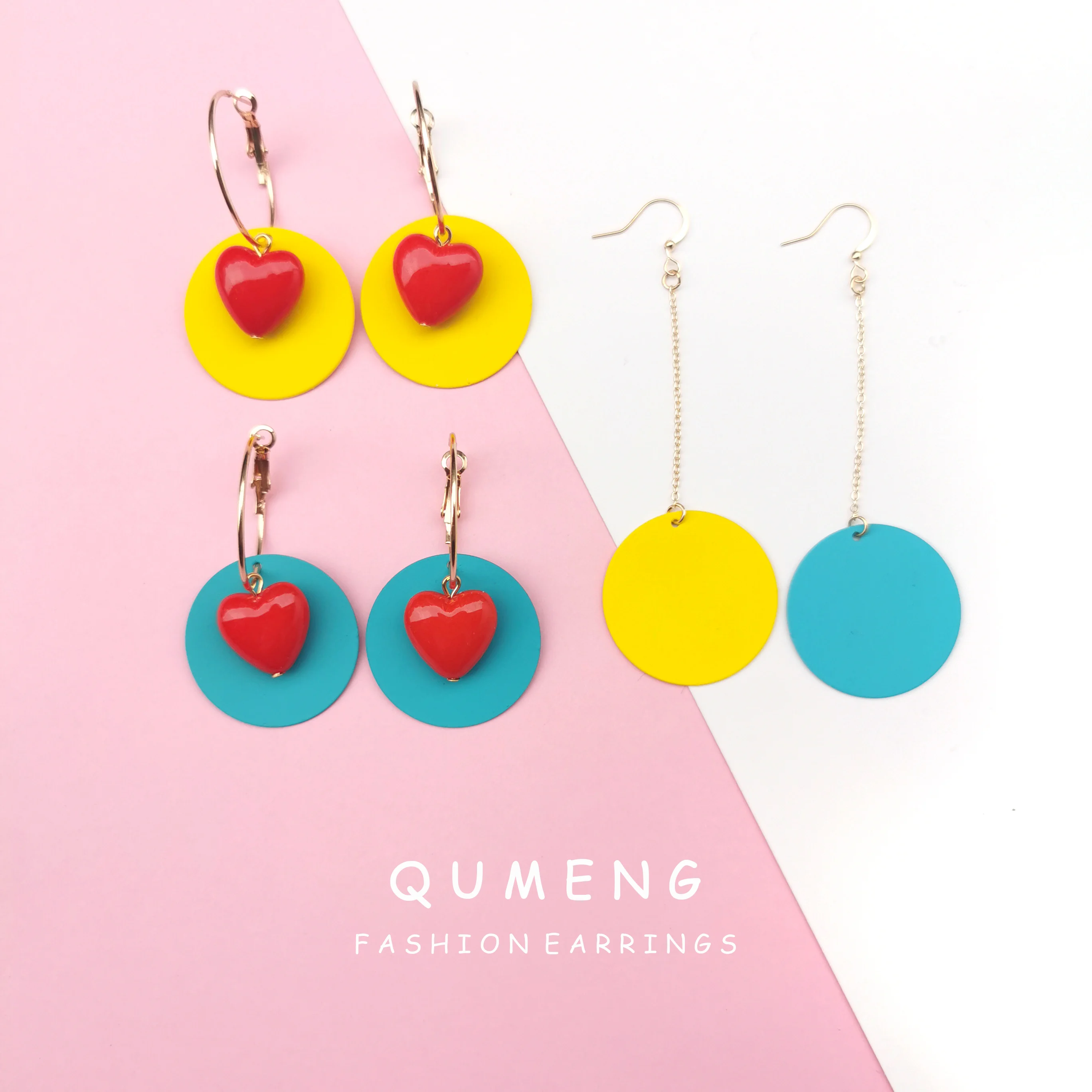 QUMENG новые модные японские корейские женские серьги гвоздики красные кольца в
