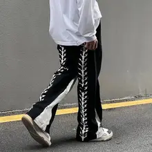 

Letter embroidery trousers couple straight wide-leg pants 2021 autumn new American high street style vintage casual pants trend