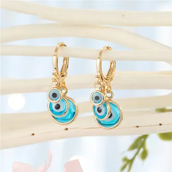 

1Pair Vintage Punk Blue Evil Eye Hoop Earrings For Women Ethnic Trendy Multilayer Tassel Eye Stud Earrings Turkish Jewelry