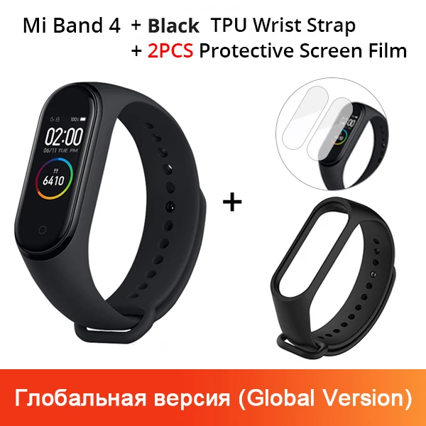 Xiaomi mi-браслет 4 смарт-браслет 3 AMOLED цветной экран mi Band 4 пульсометр фитнес Bluetooth Спорт 50 атм водонепроницаемый смарт-браслет - Цвет: Add Black Strap