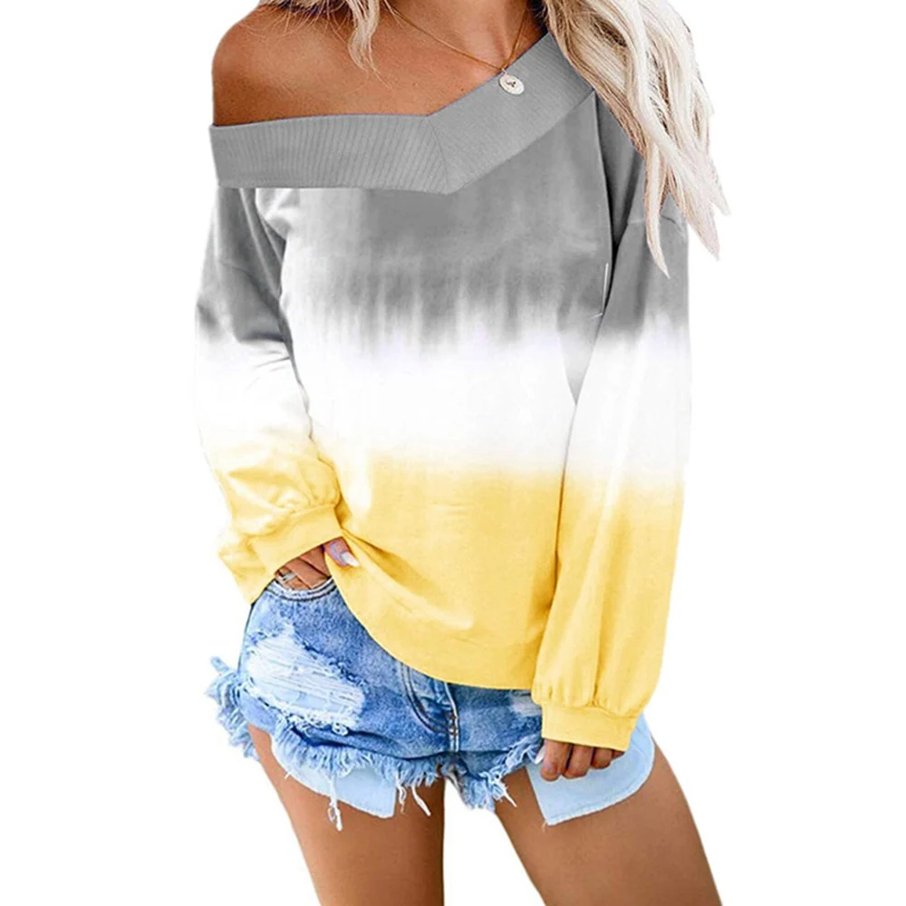 

2019 Sweatshirt Women Autumn V-Neck Pullover Top Sweatshirts Women Streetwear Gradient Color Long Sleeve Sweatshirt Top
