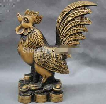 

+++ free shipping 9" China Fengshui Zodiac Year Cock Rooster Bronze Statue
