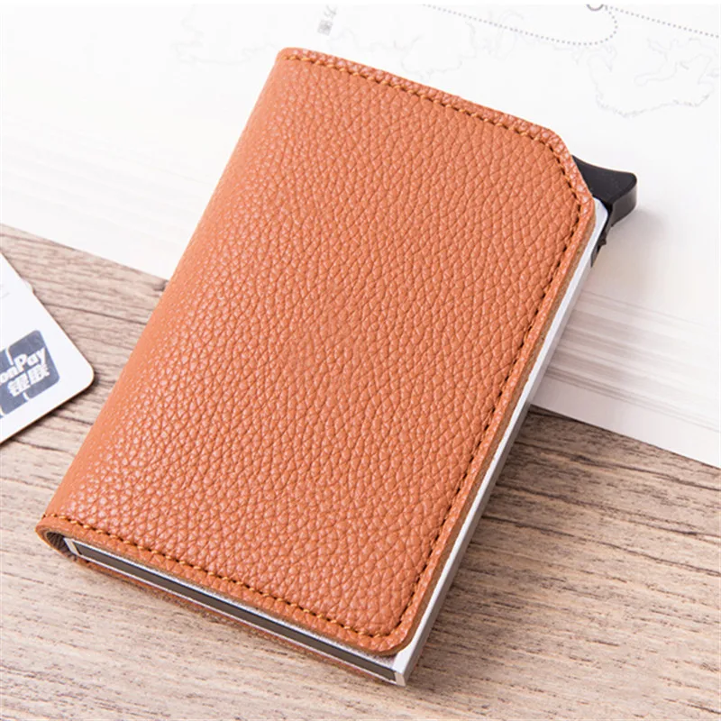 BISI GORO Carbon Fiber Anti-theft Card Holder RFID Pop-up Clutch Multi Men and Women Unisex Card Case Multi Smart Wallet - Цвет: X-57 Brown