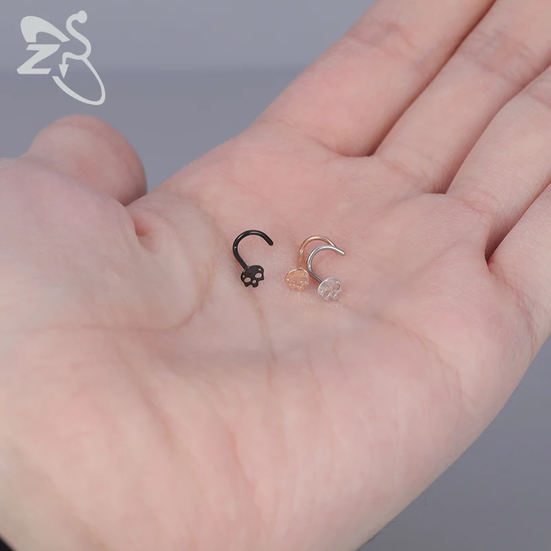 ZS 3pcs/lot 20G Bat Skull Cat Small Nose Rings For Women Stainless Steel Nose Studs 3 Color Crystal Nostril Piercings Christmas