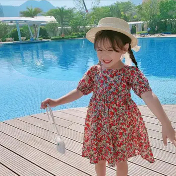 

2020 new girls printed dress summer cotton fashion girls dresses 2-7 years HV337
