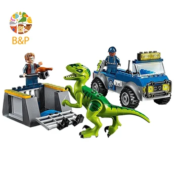 

New 10757 102pcs Jurassic World Dinosaurs Figures Velociraptor Raptor Rescue Truck Toys For Children 10919 Building Block Gift