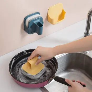 

2020 New Kitchen Wall-Mounted Pot Brush With Handle Sponge Dish Brush Environmental Protection Pot Brush Cleaning Brush~