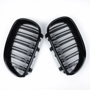 

2x Front Kidney Twin Fins Gloss Black Grilles Grill For BMW E60 E61 2003-2010