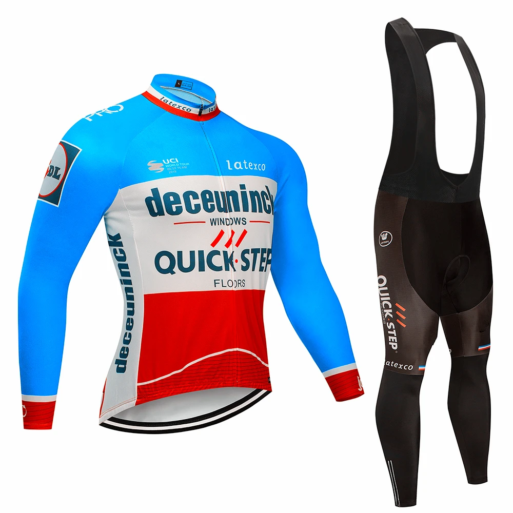 Pro Team QUICK STEP Cycling Jersey 9D Bib Set Belgium Bike Clothing Mens Winter Thermal Fleece Bicycle Clothes Cycling Wear - Цвет: Pic Color