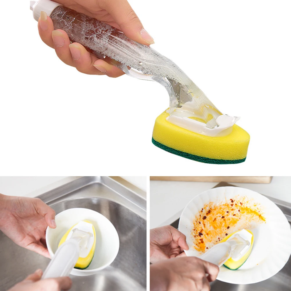 Cepillo para lavar platos con dispensador de jabón, cepillo para lavar  platos de cocina con cabezal reemplazable, cepillo para limpiar platos y