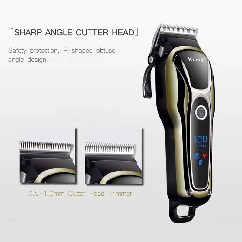 Kemei Hair Trimmer Cordless Electric Trimmer Rechargeable Hair Cutter Machine Professional LCD Display Hair Clipper KM-1990 38D