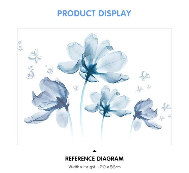 Adesivi Murali Fiori Di Glicine Blu - Decorazione Parete Fai Da Te | Foglie Di Vite | Autoadesivi Per Camera E Soggiorno - Foto 2