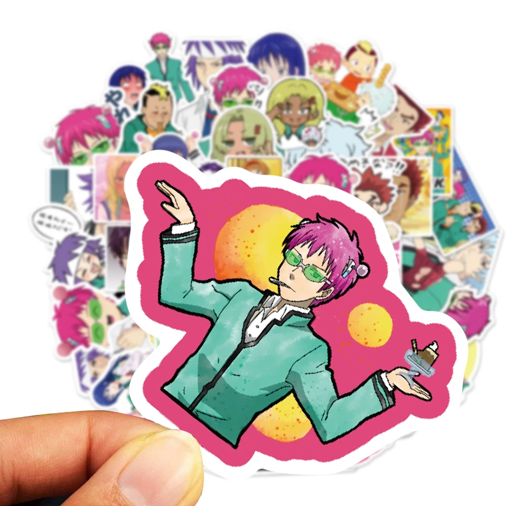 50Pcs Anime Saiki K 2 스티커 데칼의 비참한 삶 Saiki Kusuo 스티커 노트북 스케이트 보드 오토바이 키즈 완구